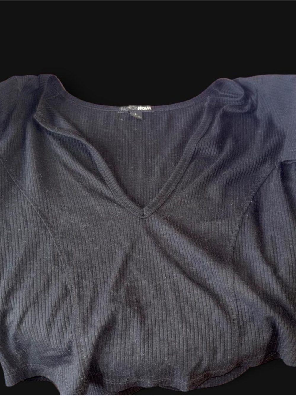 Fashion Nova Black Women's Ribbed V-Neck Top